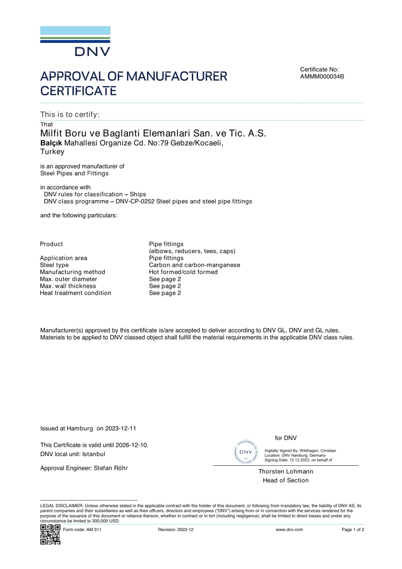 Milfit Boru DNV Certificate Page